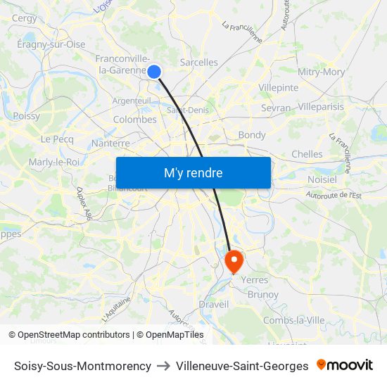 Soisy-Sous-Montmorency to Villeneuve-Saint-Georges map