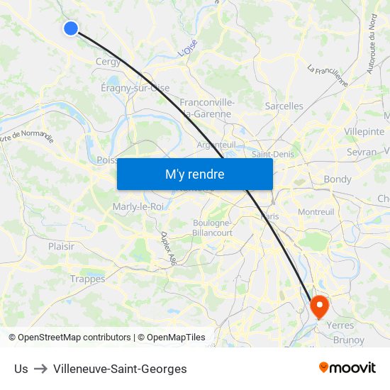 Us to Villeneuve-Saint-Georges map