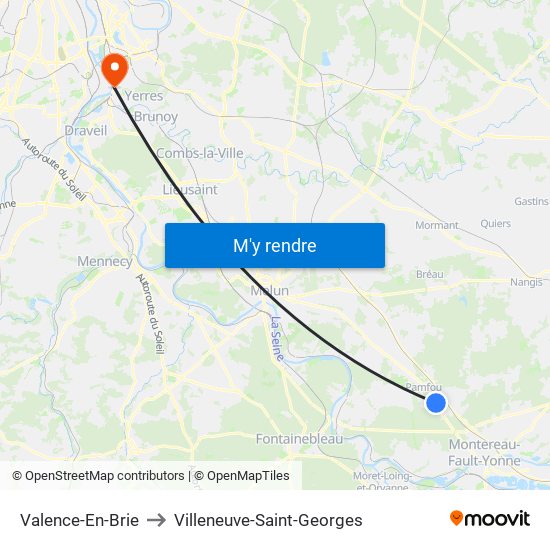Valence-En-Brie to Villeneuve-Saint-Georges map