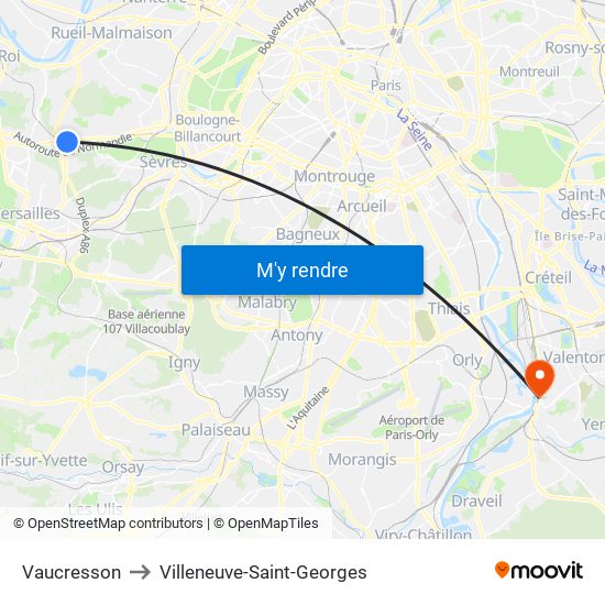 Vaucresson to Villeneuve-Saint-Georges map