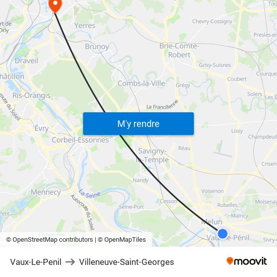 Vaux-Le-Penil to Villeneuve-Saint-Georges map