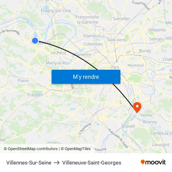 Villennes-Sur-Seine to Villeneuve-Saint-Georges map