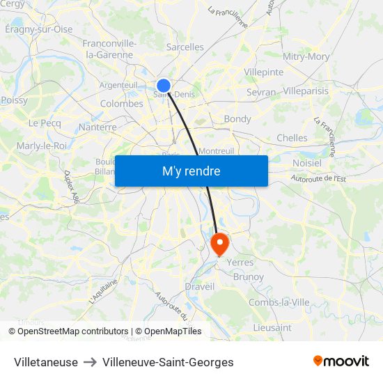 Villetaneuse to Villeneuve-Saint-Georges map