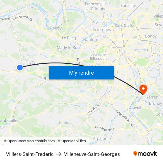 Villiers-Saint-Frederic to Villeneuve-Saint-Georges map