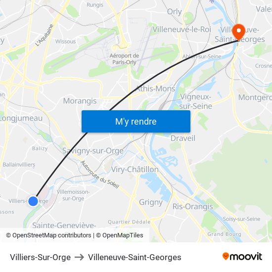 Villiers-Sur-Orge to Villeneuve-Saint-Georges map