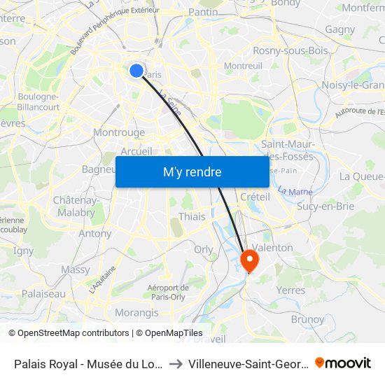 Palais Royal - Musée du Louvre to Villeneuve-Saint-Georges map