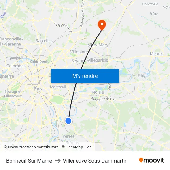 Bonneuil-Sur-Marne to Villeneuve-Sous-Dammartin map