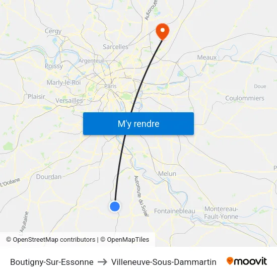 Boutigny-Sur-Essonne to Villeneuve-Sous-Dammartin map