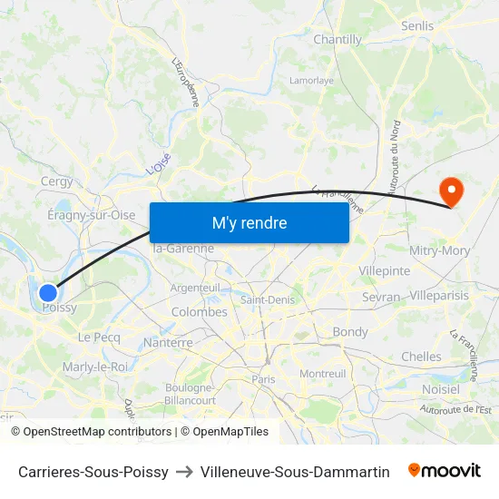 Carrieres-Sous-Poissy to Villeneuve-Sous-Dammartin map
