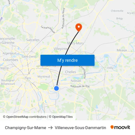 Champigny-Sur-Marne to Villeneuve-Sous-Dammartin map