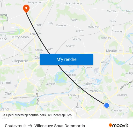 Coutevroult to Villeneuve-Sous-Dammartin map