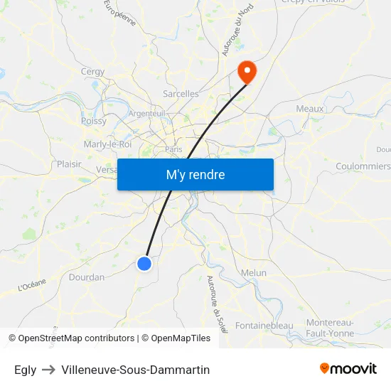 Egly to Villeneuve-Sous-Dammartin map