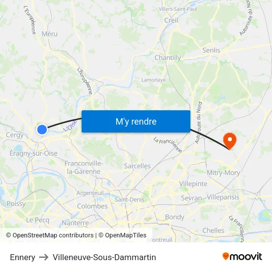 Ennery to Villeneuve-Sous-Dammartin map