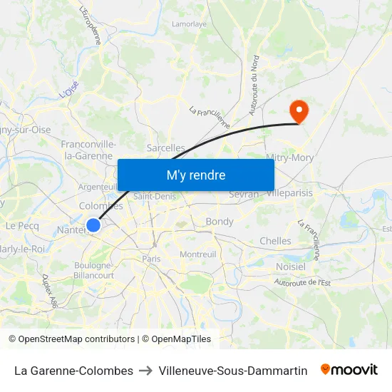La Garenne-Colombes to Villeneuve-Sous-Dammartin map