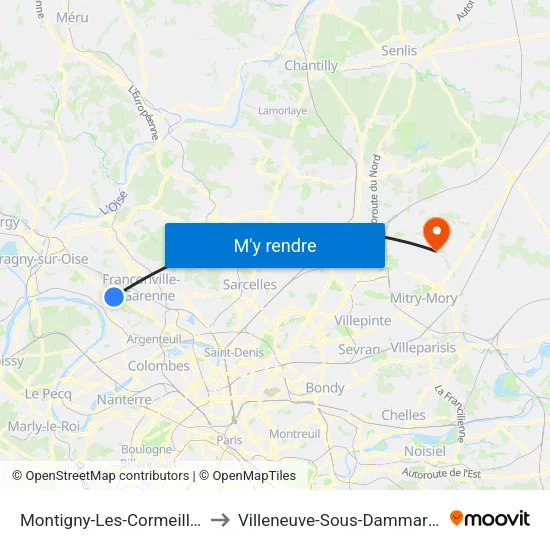 Montigny-Les-Cormeilles to Villeneuve-Sous-Dammartin map