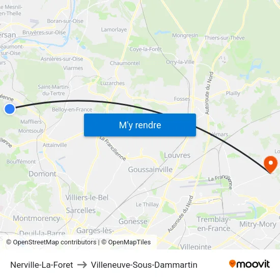 Nerville-La-Foret to Villeneuve-Sous-Dammartin map