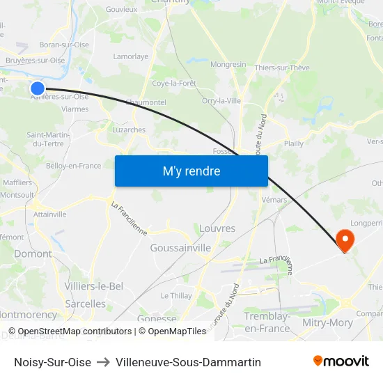 Noisy-Sur-Oise to Villeneuve-Sous-Dammartin map