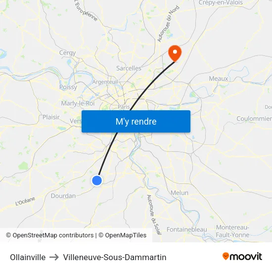 Ollainville to Villeneuve-Sous-Dammartin map