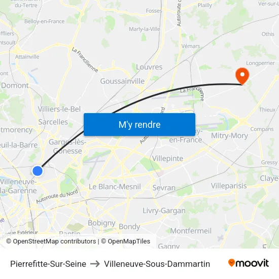 Pierrefitte-Sur-Seine to Villeneuve-Sous-Dammartin map