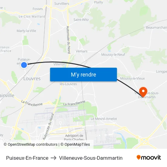 Puiseux-En-France to Villeneuve-Sous-Dammartin map