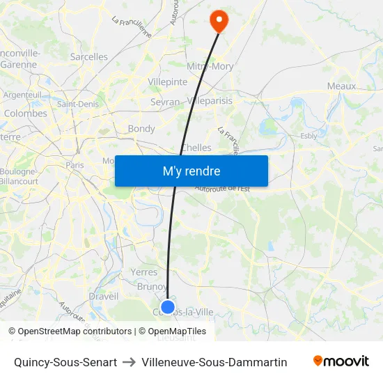Quincy-Sous-Senart to Villeneuve-Sous-Dammartin map