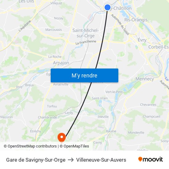 Gare de Savigny-Sur-Orge to Villeneuve-Sur-Auvers map