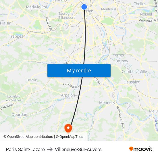 Paris Saint-Lazare to Villeneuve-Sur-Auvers map