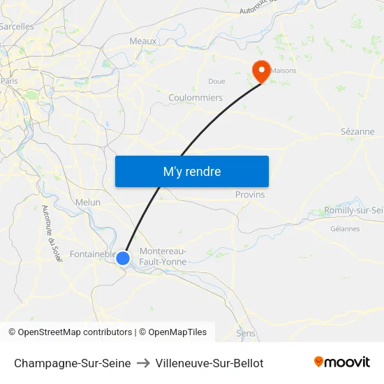 Champagne-Sur-Seine to Villeneuve-Sur-Bellot map
