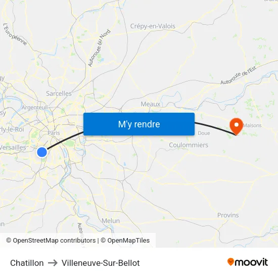 Chatillon to Villeneuve-Sur-Bellot map