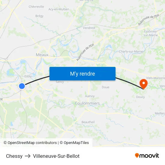 Chessy to Villeneuve-Sur-Bellot map