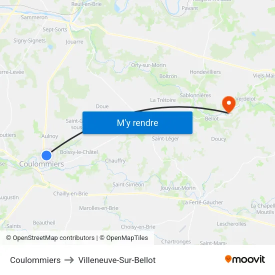 Coulommiers to Villeneuve-Sur-Bellot map