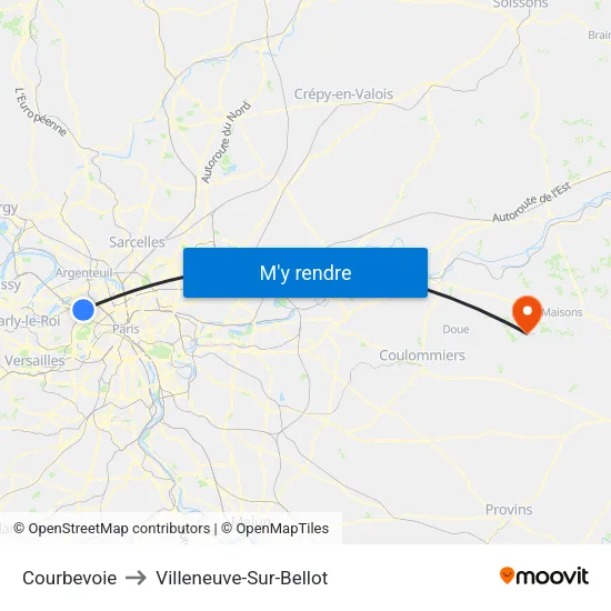 Courbevoie to Villeneuve-Sur-Bellot map