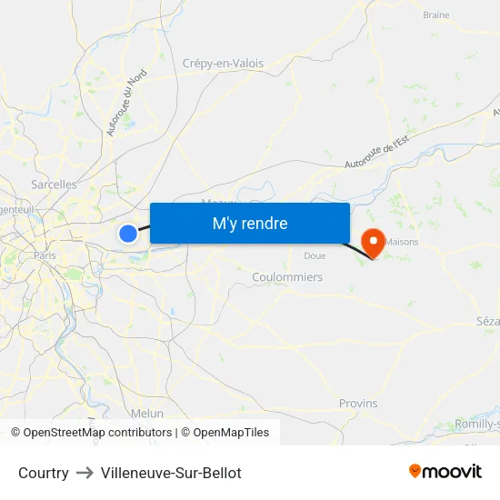 Courtry to Villeneuve-Sur-Bellot map