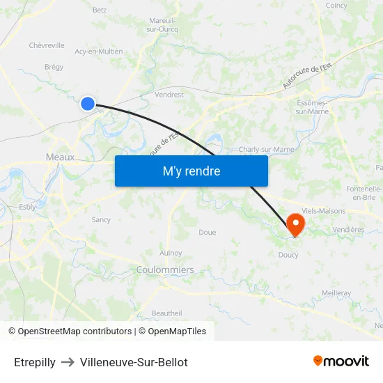 Etrepilly to Villeneuve-Sur-Bellot map