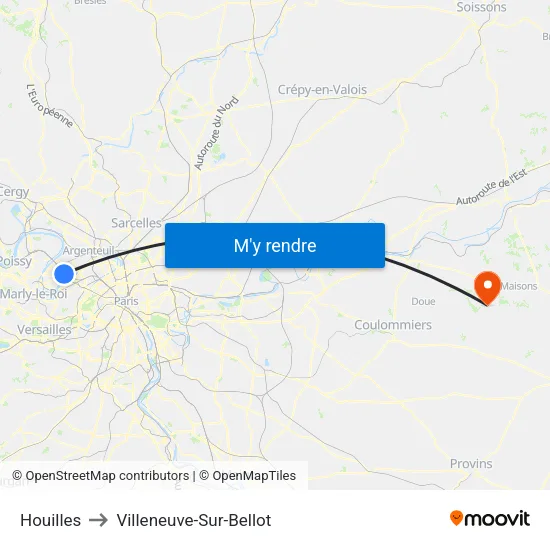 Houilles to Villeneuve-Sur-Bellot map