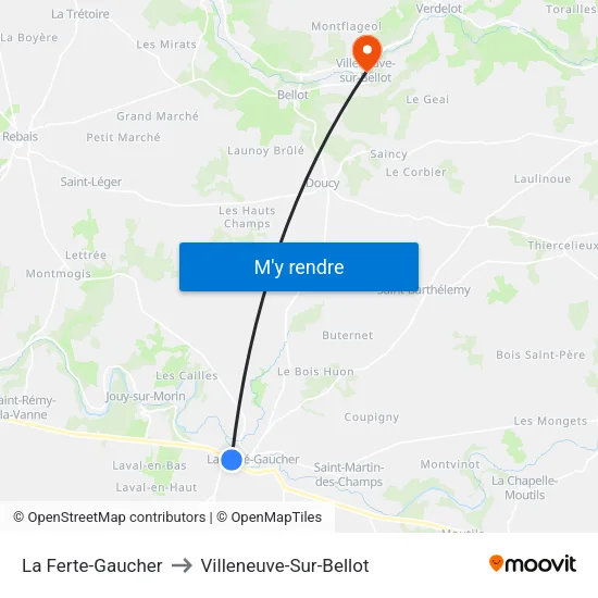 La Ferte-Gaucher to Villeneuve-Sur-Bellot map