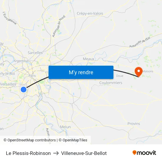 Le Plessis-Robinson to Villeneuve-Sur-Bellot map