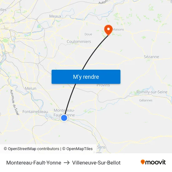 Montereau-Fault-Yonne to Villeneuve-Sur-Bellot map