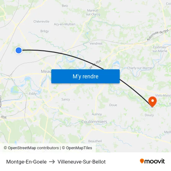 Montge-En-Goele to Villeneuve-Sur-Bellot map