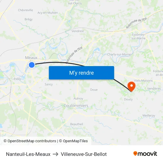 Nanteuil-Les-Meaux to Villeneuve-Sur-Bellot map