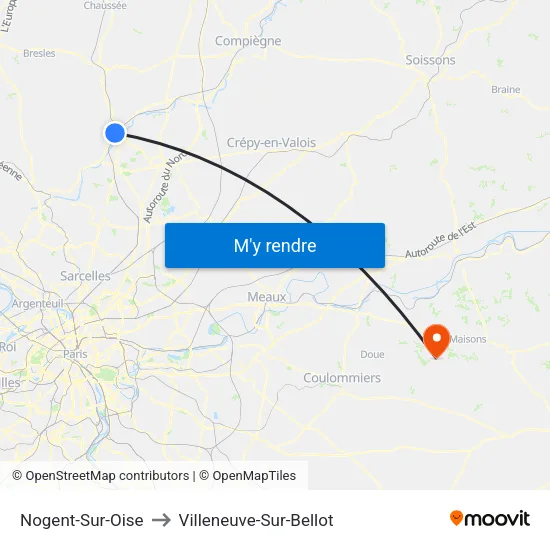 Nogent-Sur-Oise to Villeneuve-Sur-Bellot map