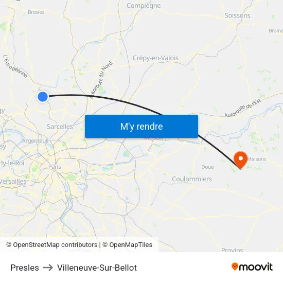 Presles to Villeneuve-Sur-Bellot map