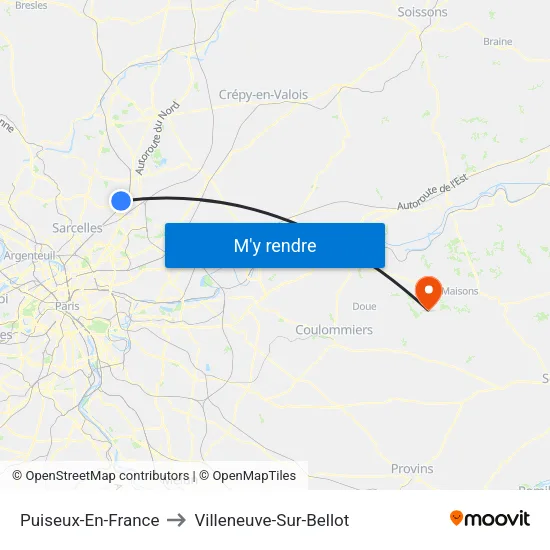 Puiseux-En-France to Villeneuve-Sur-Bellot map