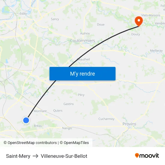 Saint-Mery to Villeneuve-Sur-Bellot map