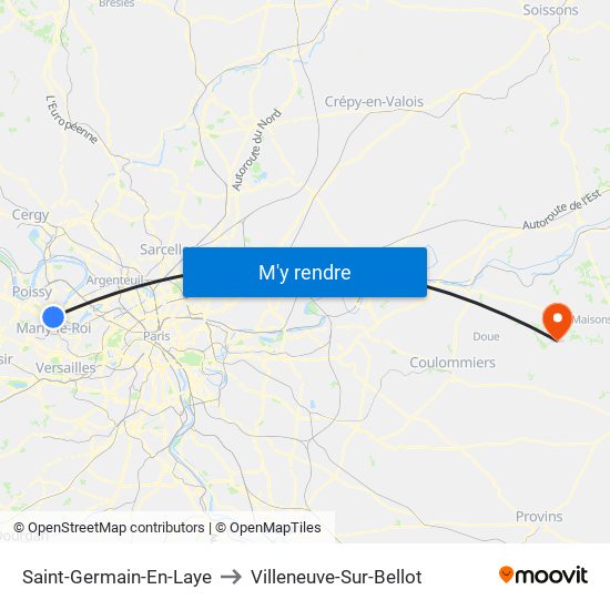 Saint-Germain-En-Laye to Villeneuve-Sur-Bellot map