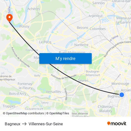 Bagneux to Villennes-Sur-Seine map