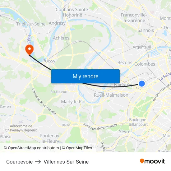 Courbevoie to Villennes-Sur-Seine map