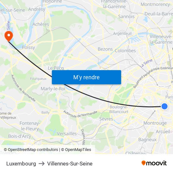 Luxembourg to Villennes-Sur-Seine map