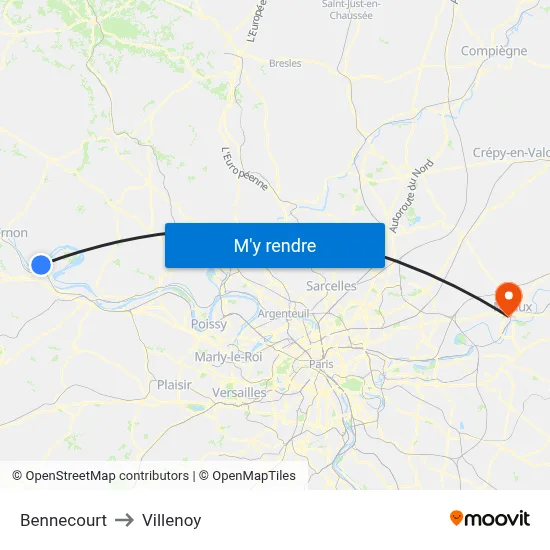 Bennecourt to Villenoy map