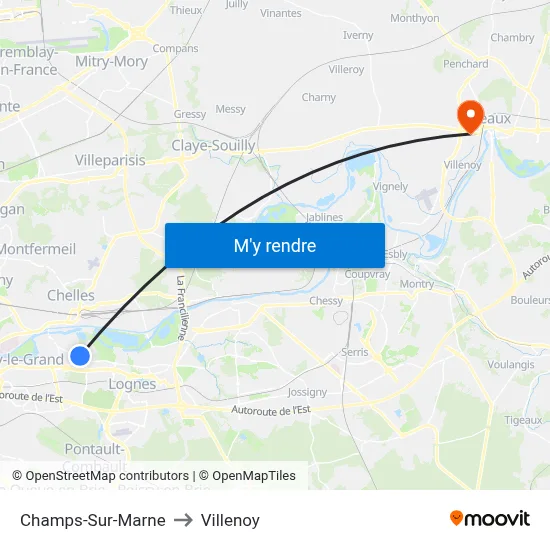 Champs-Sur-Marne to Villenoy map